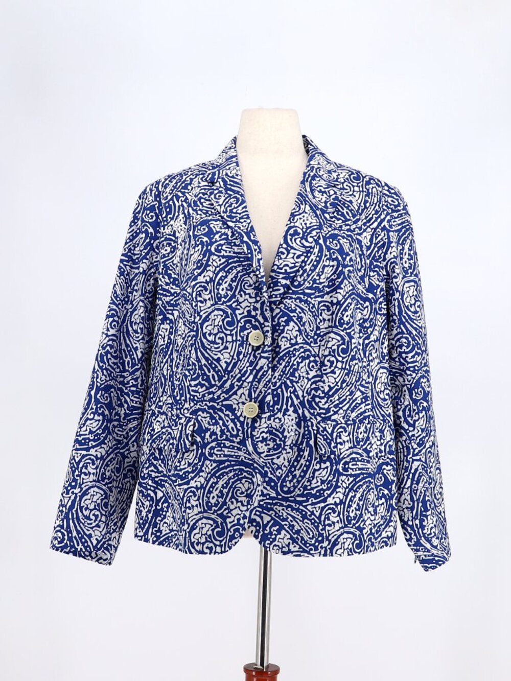 NWT TALBOTS Paisley Batik Cotton Lightweight Blazer in Blue & White Size 16W